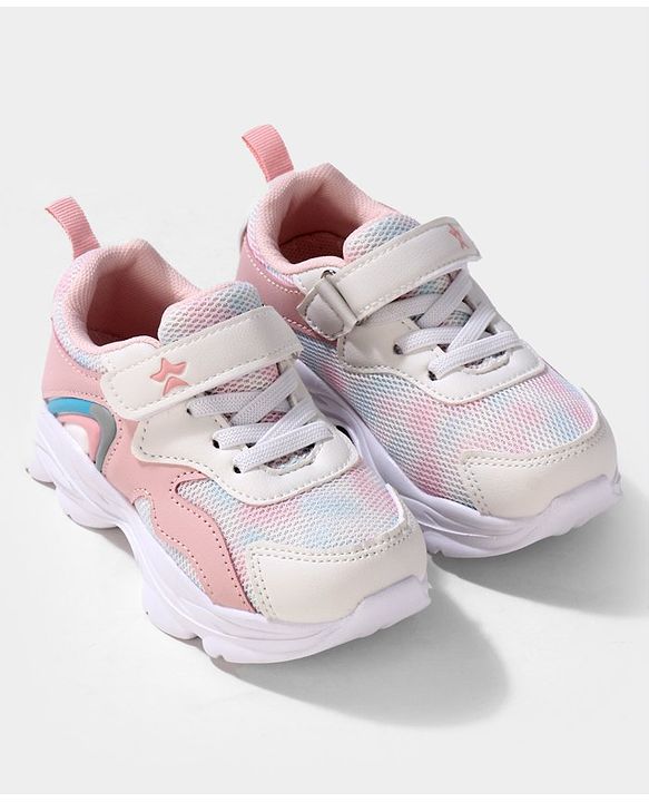 Cute Walk by Babyhug Velcro Closure Sneakers - White & Pink