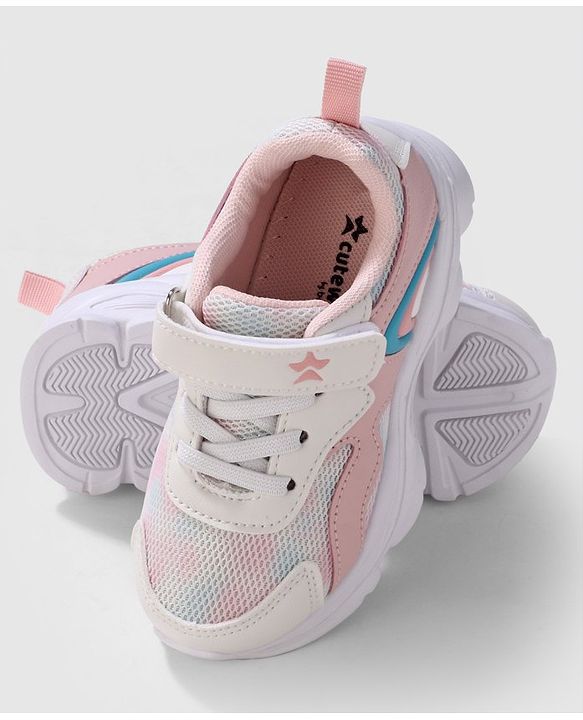 Cute Walk by Babyhug Velcro Closure Sneakers - White & Pink