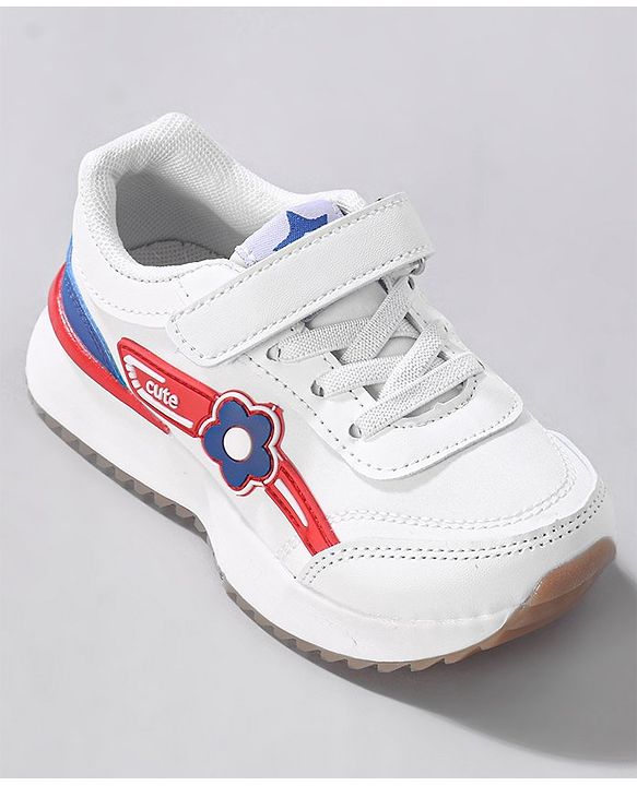 Cute Walk by Babyhug Sneaker with Velcro Closure Floral Applique - White & Royal Blue