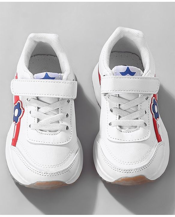 Cute Walk by Babyhug Sneaker with Velcro Closure Floral Applique - White & Royal Blue