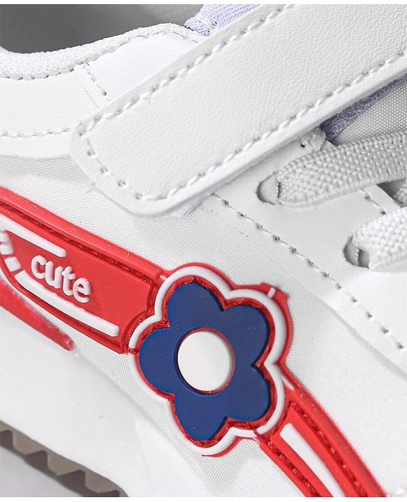 Cute Walk by Babyhug Sneaker with Velcro Closure Floral Applique - White & Royal Blue