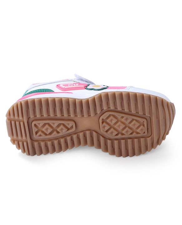 Cute Walk by Babyhug Sneaker with Velcro Closure Floral Applique - White & Rose Pink