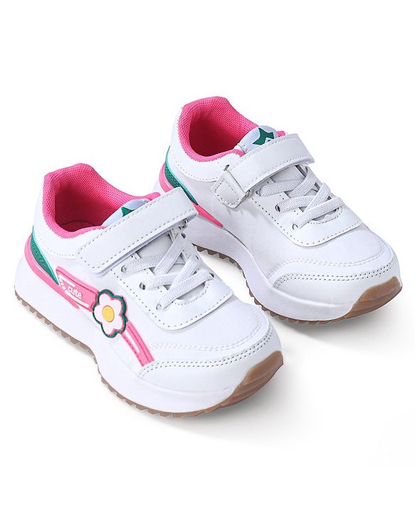 Cute Walk by Babyhug Sneaker with Velcro Closure Floral Applique - White & Royal Blue
