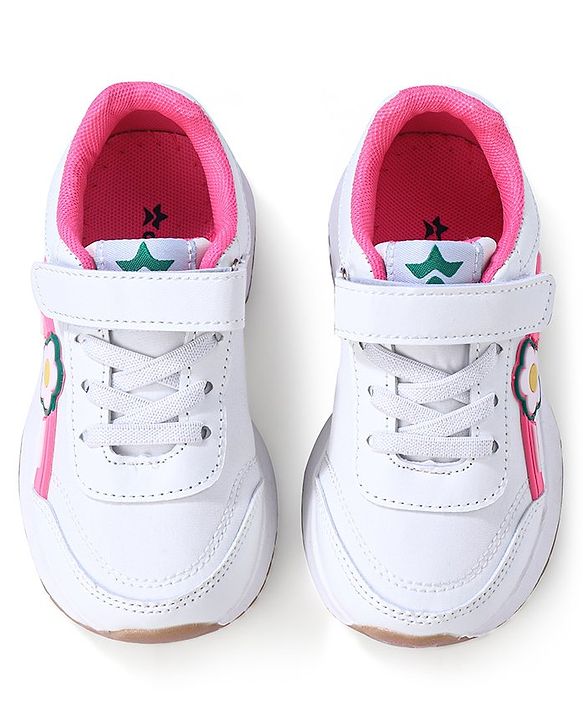 Cute Walk by Babyhug Sneaker with Velcro Closure Floral Applique - White & Royal Blue