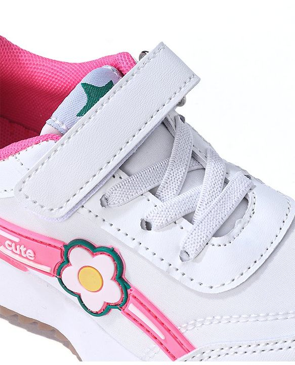 Cute Walk by Babyhug Sneaker with Velcro Closure Floral Applique - White & Royal Blue