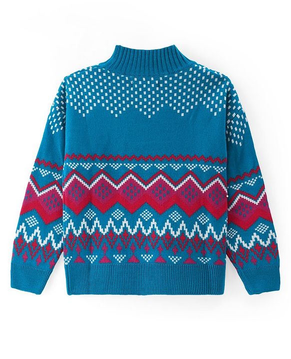 Pine Kids Knitted Full Sleeves Pullover Sweater with Chevron Design - Multicolour