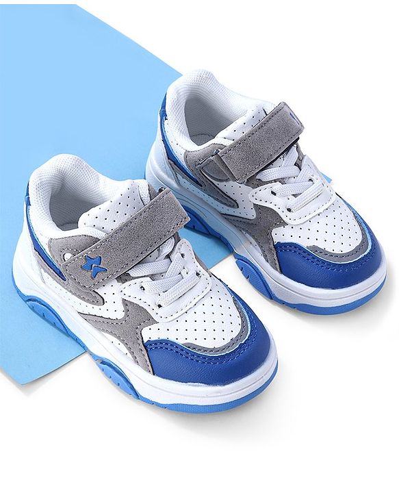 Cute Walk by Babyhug Sneaker with Lace Up & Velcro Closure - White & Blue