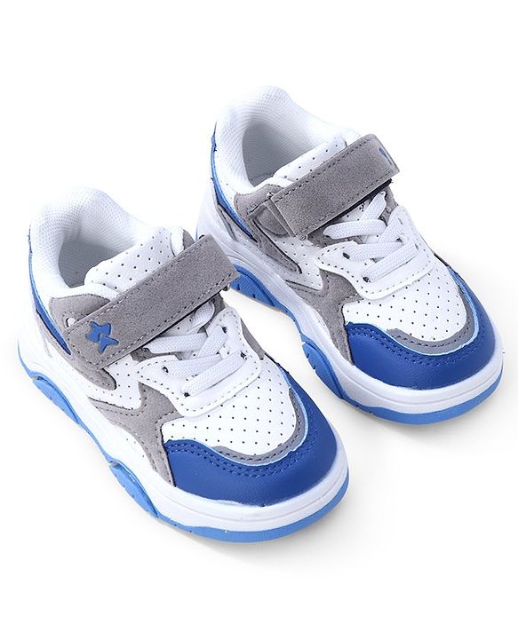Cute Walk by Babyhug Sneaker with Lace Up & Velcro Closure - White & Blue