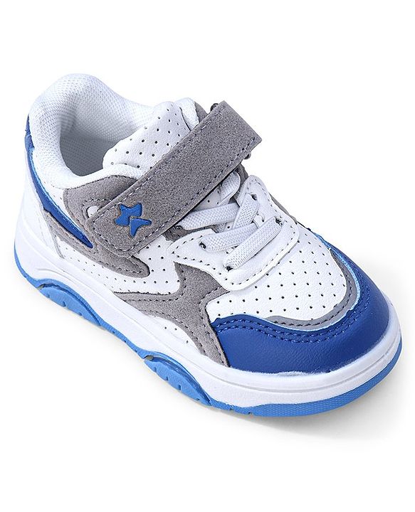 Cute Walk by Babyhug Sneaker with Lace Up & Velcro Closure - White & Blue