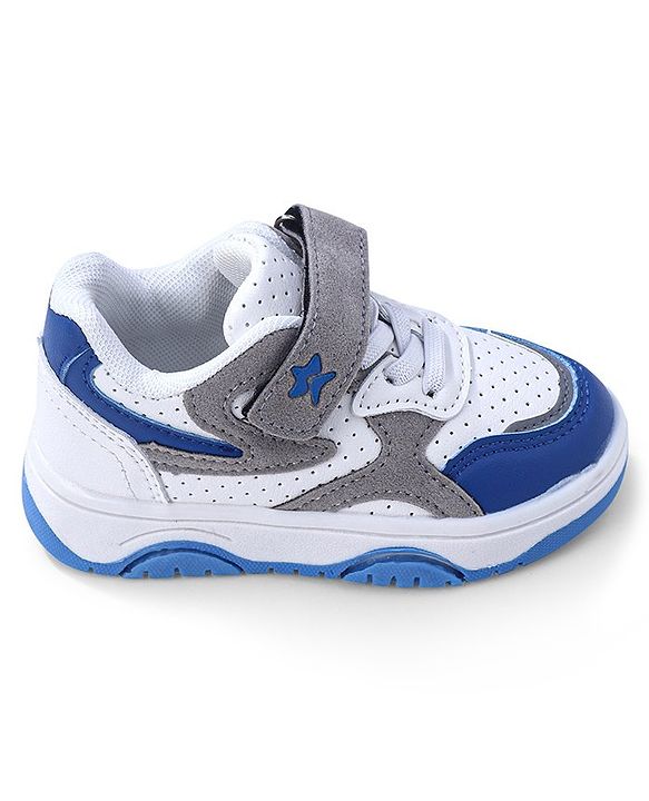 Cute Walk by Babyhug Sneaker with Lace Up & Velcro Closure - White & Blue
