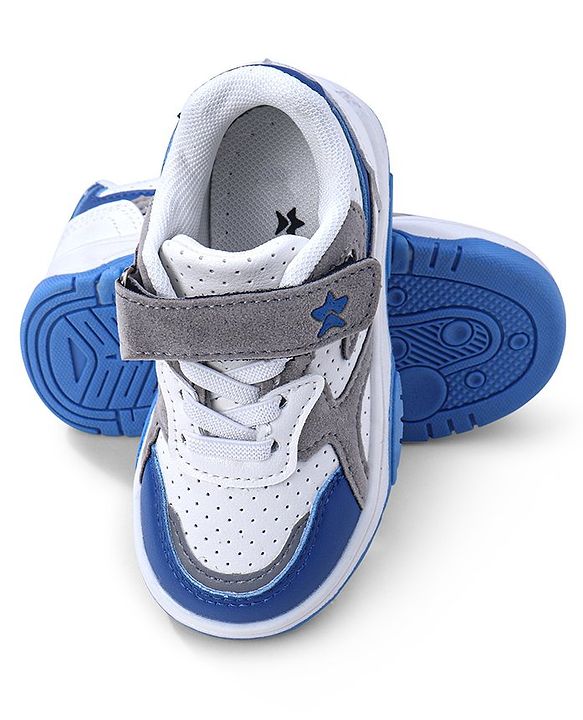 Cute Walk by Babyhug Sneaker with Lace Up & Velcro Closure - White & Blue