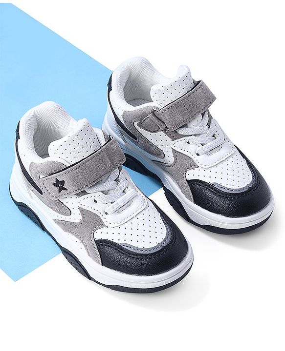Cute Walk by Babyhug Sneaker with Lace Up & Velcro Closure - White & Black
