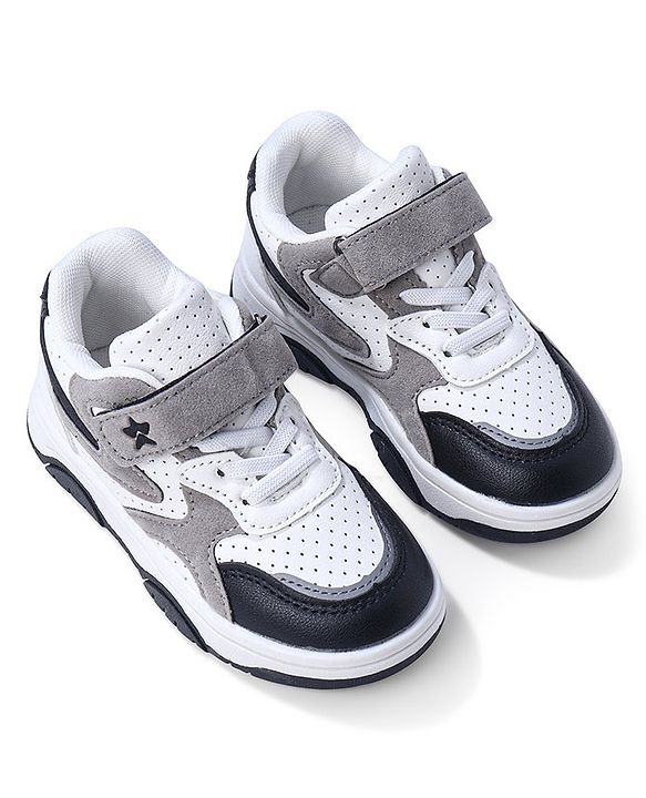 Cute Walk by Babyhug Sneaker with Lace Up & Velcro Closure - White & Black