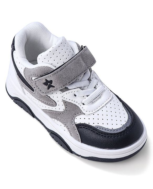 Cute Walk by Babyhug Sneaker with Lace Up & Velcro Closure - White & Black