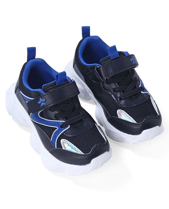 Cute Walk by Babyhug Sneaker with Lace Up & Velcro Closure - Black & Blue