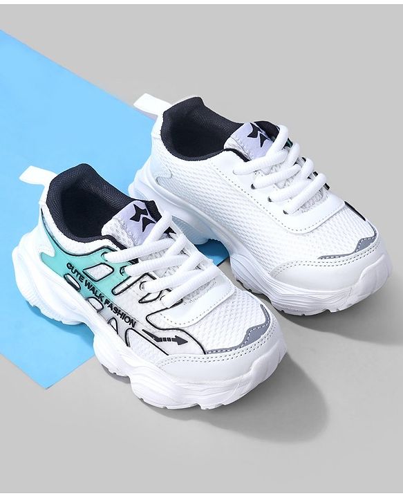 Cute Walk by Babyhug Lace Up Sneakers - White & Green