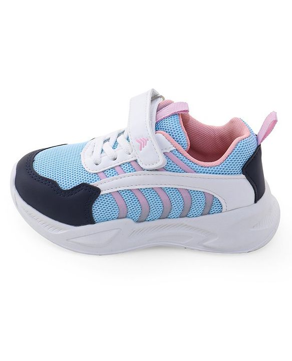 Pine Kids Sneaker with Lace up & Velcro Closure - Blue & Pink