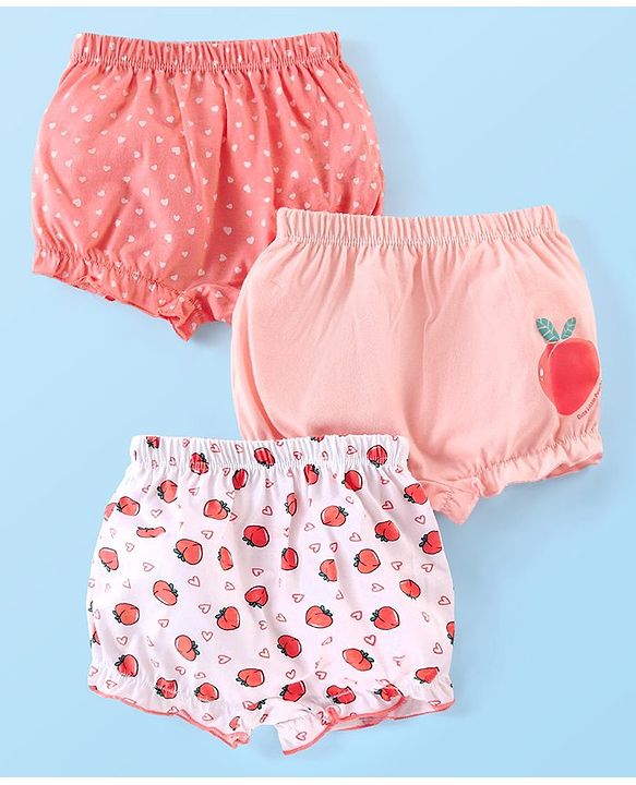 Babyhug Single Jersey 100% Cotton Knit Antibacterial Bloomers with Polka Dots & Peach Print Pack of 3 - Peach & White