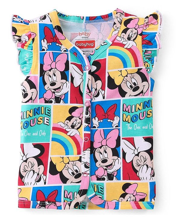 Babyhug Interlock Frill Sleeves Front Open Jhablas Minnie & Friends Print Pack of 3 - Multicolour