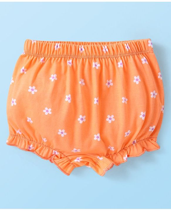 Babyhug Single Jersey 100% Cotton Knit Bloomers Bunny & Floral Print Pack of 5 - White Orange & Yellow