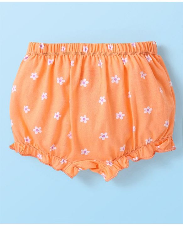 Babyhug Single Jersey 100% Cotton Knit Bloomers Bunny & Floral Print Pack of 5 - White Orange & Yellow