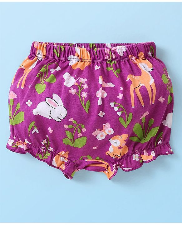 Babyhug Single Jersey 100% Cotton Knit Bloomers Bunny & Floral Print Pack of 5 - White Orange & Yellow