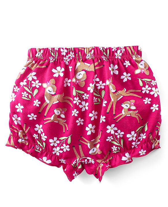 Babyhug 100% Cotton Bloomers With Floral & Animal Print Pack of 3 - Pink & Blue