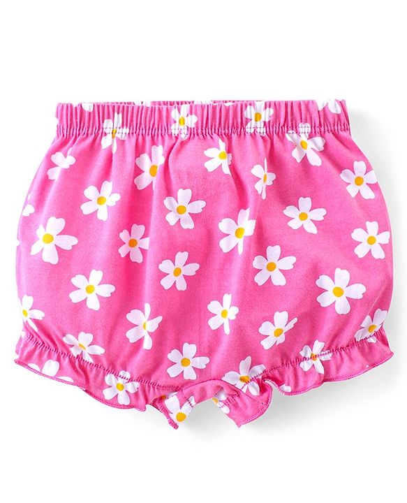 Babyhug 100% Cotton Bloomers With Floral & Animal Print Pack of 3 - Pink & Blue