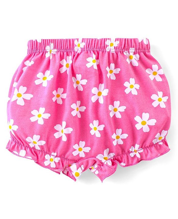 Babyhug 100% Cotton Bloomers With Floral & Animal Print Pack of 3 - Pink & Blue