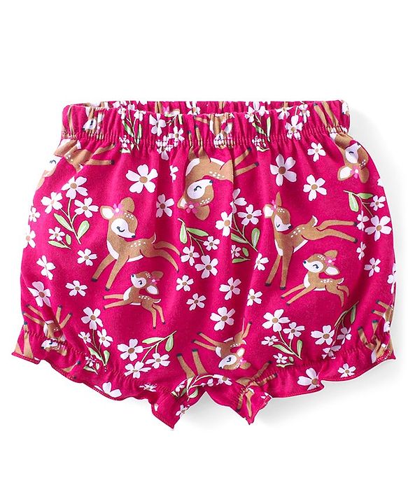 Babyhug 100% Cotton Bloomers With Floral & Animal Print Pack of 3 - Pink & Blue