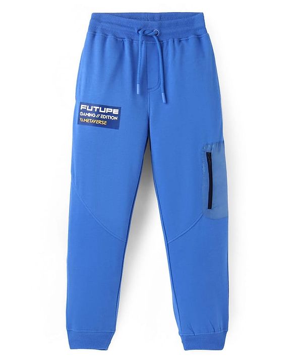 Pine Kids Cotton Knit Full Length Text Printed Lounge Pant - Blue