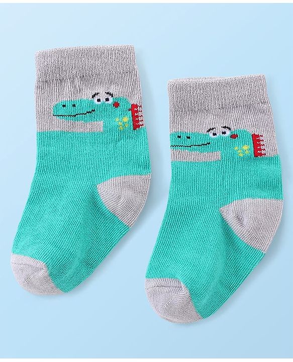 Cute Walk by Babyhug Anti-bacterial Ankle Length Striped & Dino Design Socks Pack of 3 - Yellow Green & White