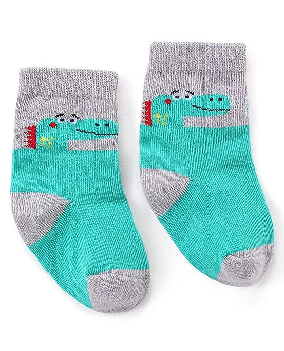 Cute Walk by Babyhug Anti-bacterial Ankle Length Striped & Dino Design Socks Pack of 3 - Yellow Green & White