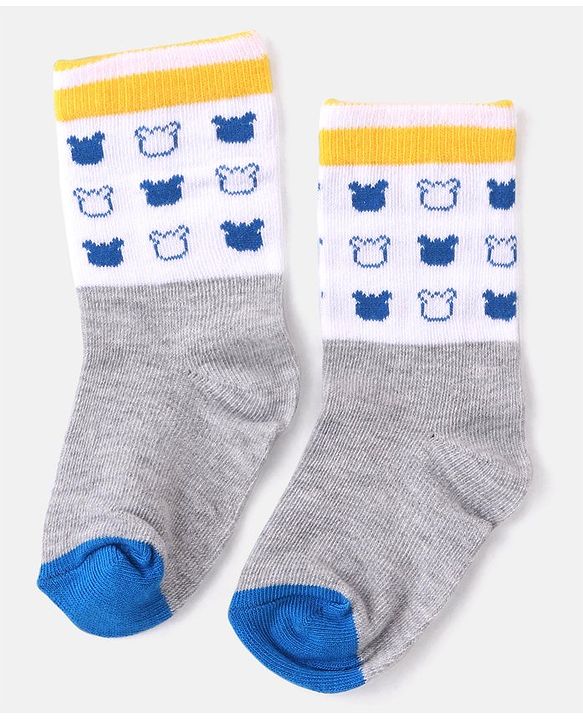 Cutewalk By Babyhug Anti Bacterial Ankle Length Striped & Teddy Bear Design Socks Pack of 5 - Grey & White