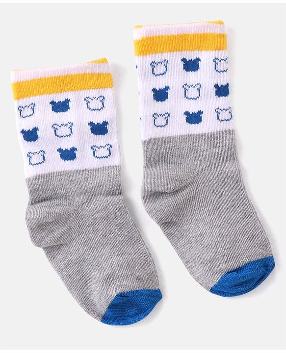 Cutewalk By Babyhug Anti Bacterial Ankle Length Striped & Teddy Bear Design Socks Pack of 5 - Grey & White
