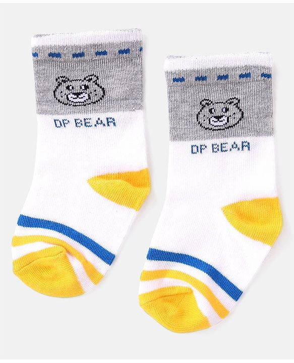 Cutewalk By Babyhug Anti Bacterial Ankle Length Striped & Teddy Bear Design Socks Pack of 5 - Grey & White