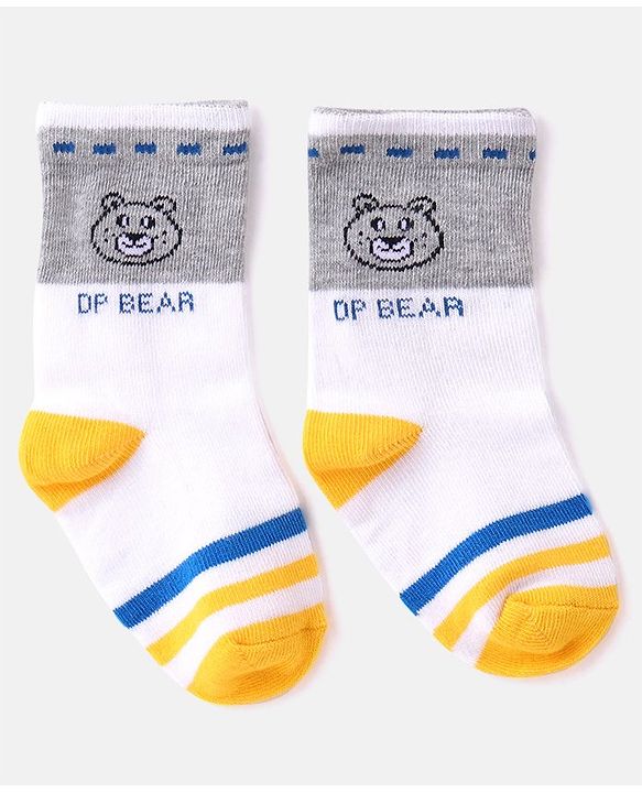 Cutewalk By Babyhug Anti Bacterial Ankle Length Striped & Teddy Bear Design Socks Pack of 5 - Grey & White