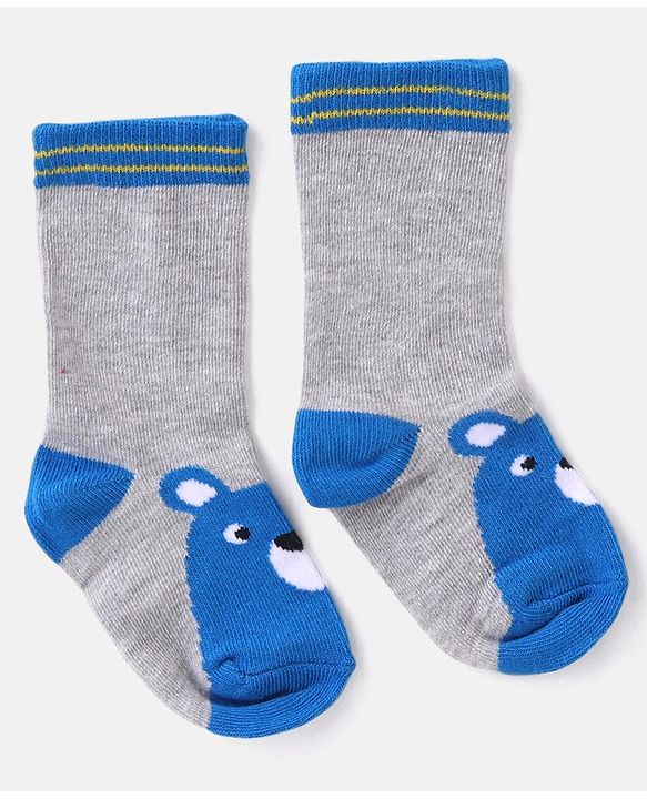 Cutewalk By Babyhug Anti Bacterial Ankle Length Striped & Teddy Bear Design Socks Pack of 5 - Grey & White