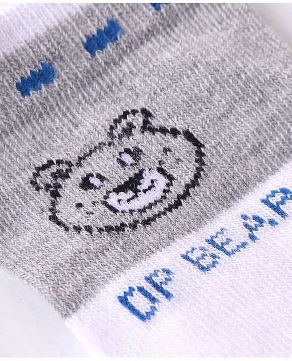 Cutewalk By Babyhug Anti Bacterial Ankle Length Striped & Teddy Bear Design Socks Pack of 5 - Grey & White