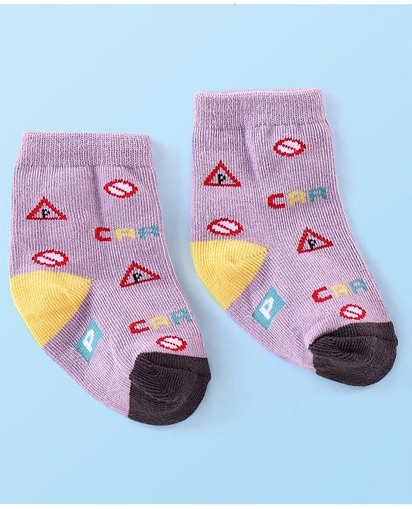 Cute Walk by Babyhug Anti-bacterial Ankle Length Striped & Vehicle Designed Socks Pack of 5 - Multicolor