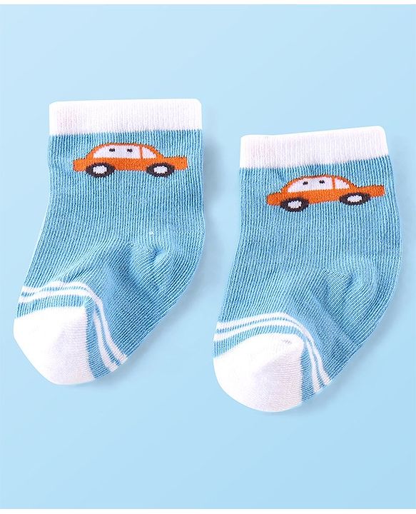 Cute Walk by Babyhug Anti-bacterial Ankle Length Striped & Vehicle Designed Socks Pack of 5 - Multicolor