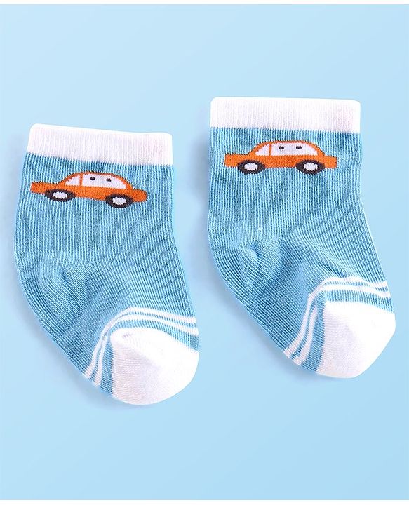 Cute Walk by Babyhug Anti-bacterial Ankle Length Striped & Vehicle Designed Socks Pack of 5 - Multicolor