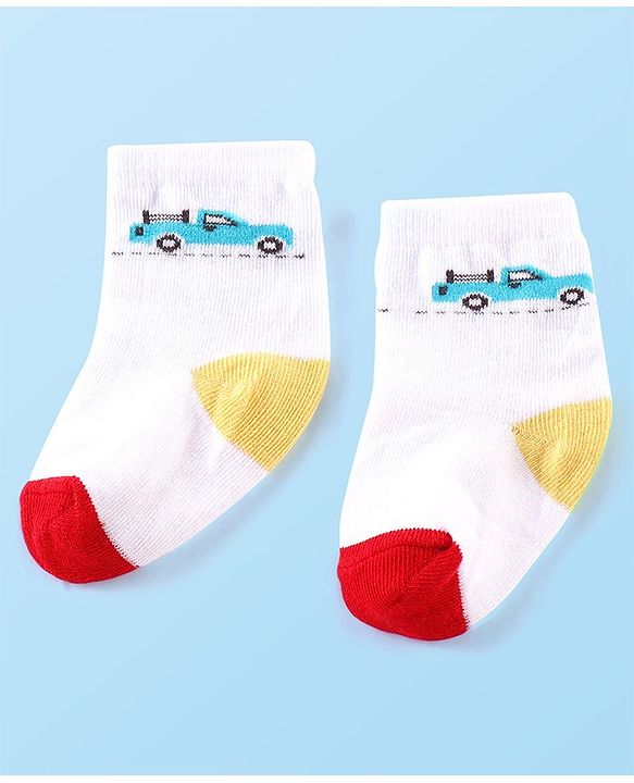 Cute Walk by Babyhug Anti-bacterial Ankle Length Striped & Vehicle Designed Socks Pack of 5 - Multicolor