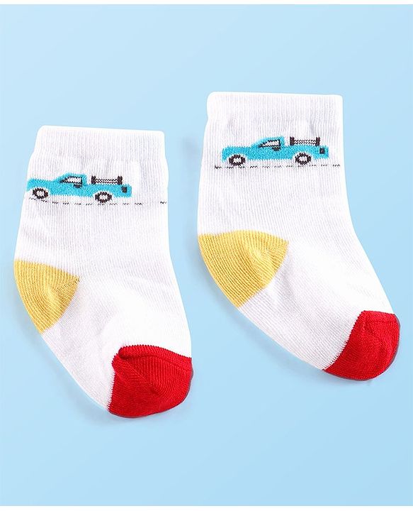 Cute Walk by Babyhug Anti-bacterial Ankle Length Striped & Vehicle Designed Socks Pack of 5 - Multicolor