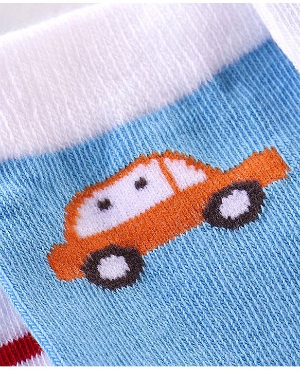 Cute Walk by Babyhug Anti-bacterial Ankle Length Striped & Vehicle Designed Socks Pack of 5 - Multicolor