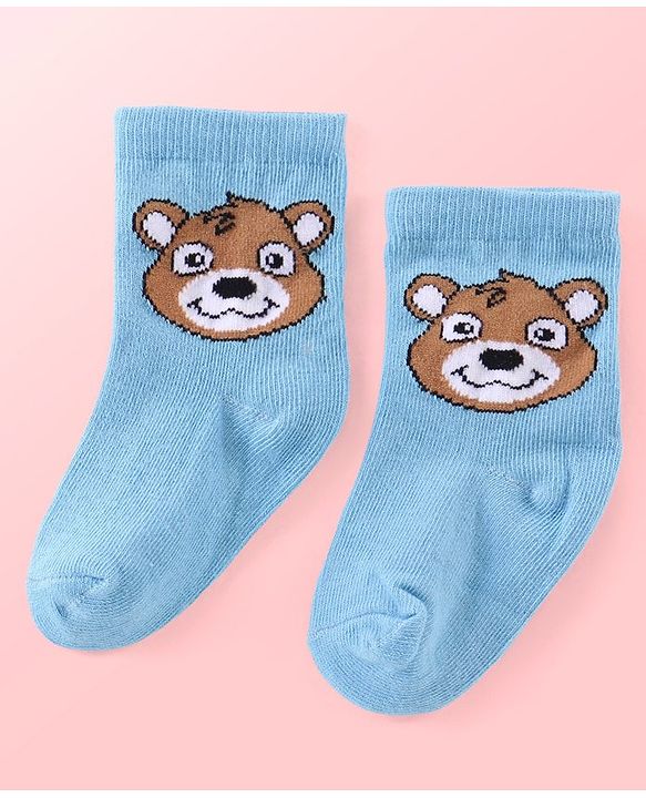Cutewalk By Babyhug Anti Bacterial Ankle Length Striped & Teddy Bear Design Socks Pack of 5 - Blue Red & White