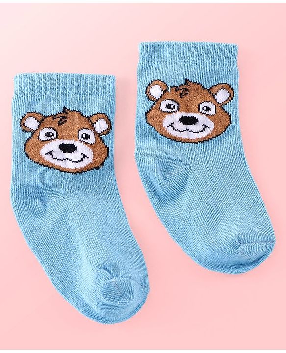 Cutewalk By Babyhug Anti Bacterial Ankle Length Striped & Teddy Bear Design Socks Pack of 5 - Blue Red & White
