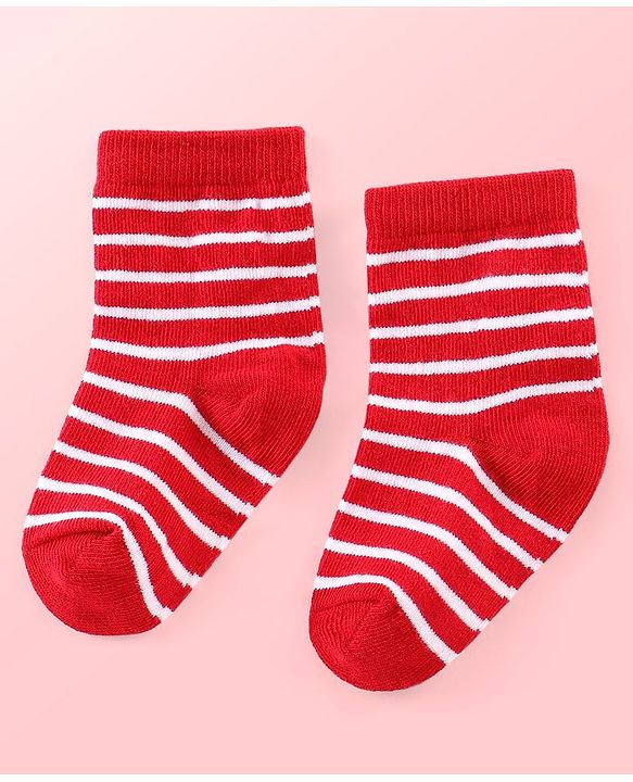 Cutewalk By Babyhug Anti Bacterial Ankle Length Striped & Teddy Bear Design Socks Pack of 5 - Blue Red & White