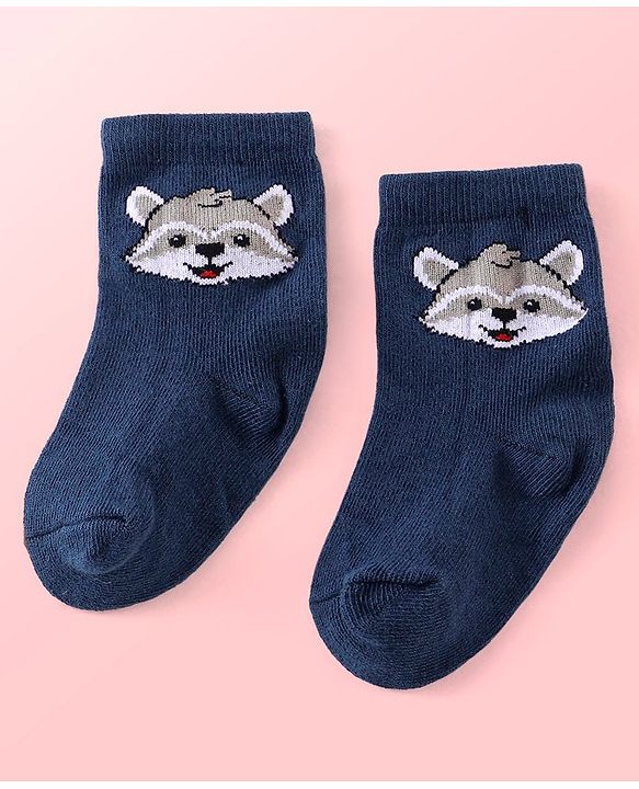 Cutewalk By Babyhug Anti Bacterial Ankle Length Striped & Teddy Bear Design Socks Pack of 5 - Blue Red & White