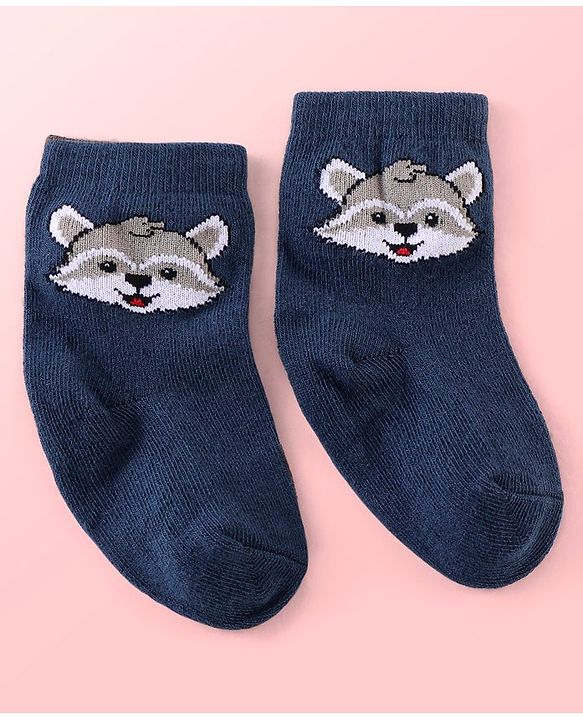 Cutewalk By Babyhug Anti Bacterial Ankle Length Striped & Teddy Bear Design Socks Pack of 5 - Blue Red & White